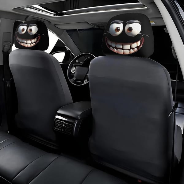 😆 Funny Cartoon Car Headrest Covers – 2D Universal Fit 🚗 (Premium Quality)