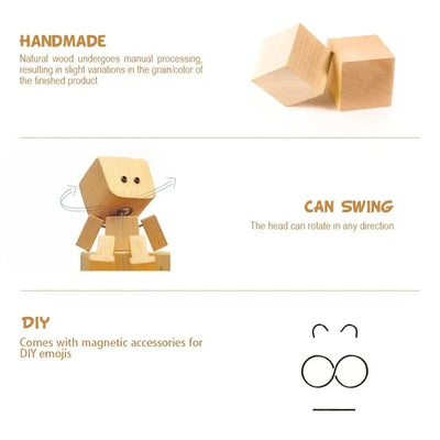 Charming Little Wooden Figure That Sways with 12PCS Magnetic Expressions (Premium Quality)