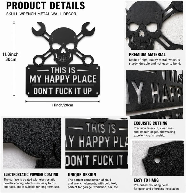 💀🛠️"This Is My Happy Place" Metal Wall Art Sign🔥 (Premium Quality)