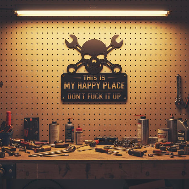 💀🛠️"This Is My Happy Place" Metal Wall Art Sign🔥 (Premium Quality)