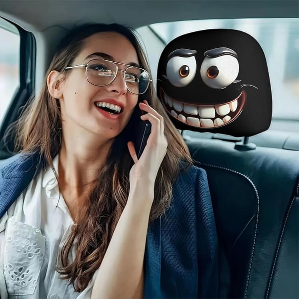 😆 Funny Cartoon Car Headrest Covers – 2D Universal Fit 🚗 (Premium Quality)