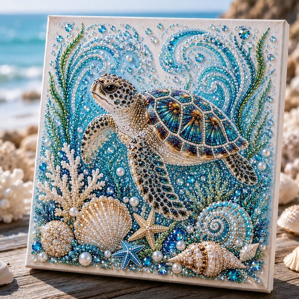 ✨ Ocean Theme Pearl Art DIY Kit – Relaxing DIY Craft to Create Stunning Coastal Artwork (Premium Quality)