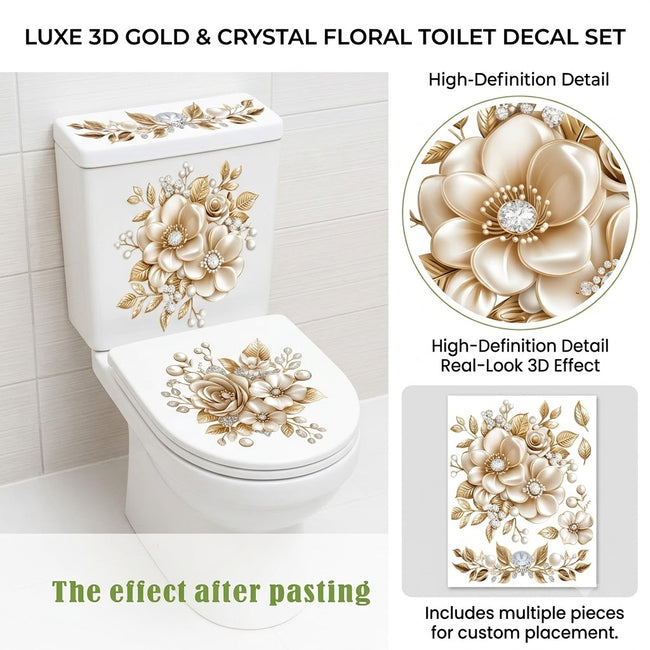🌸 Luxury Gold Floral Toilet Sticker (Premium Quality)
