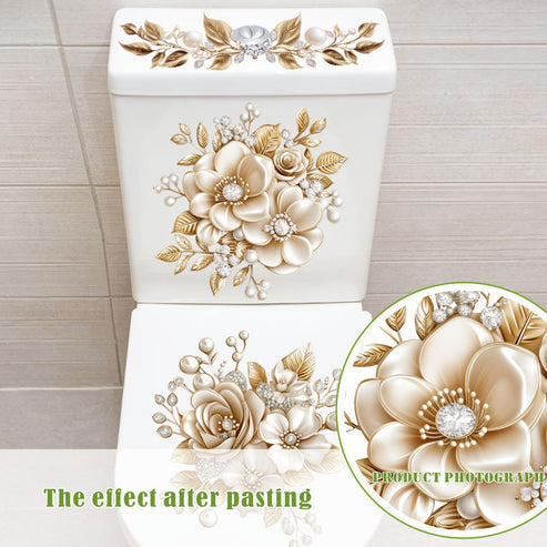 🌸 Luxury Gold Floral Toilet Sticker (Premium Quality)