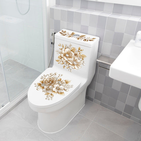 🌸 Luxury Gold Floral Toilet Sticker (Premium Quality)