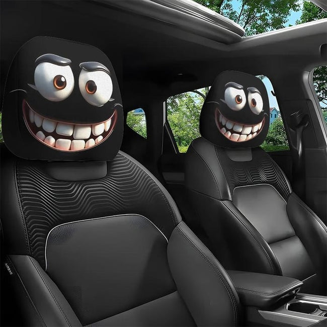 😆 Funny Cartoon Car Headrest Covers – 2D Universal Fit 🚗 (Premium Quality)