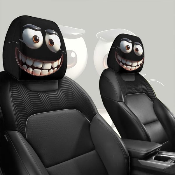 😆 Funny Cartoon Car Headrest Covers – 2D Universal Fit 🚗 (Premium Quality)